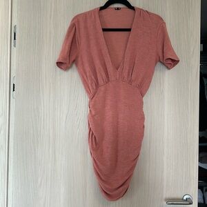 MONROW Supersoft Deep V Shirred Dress